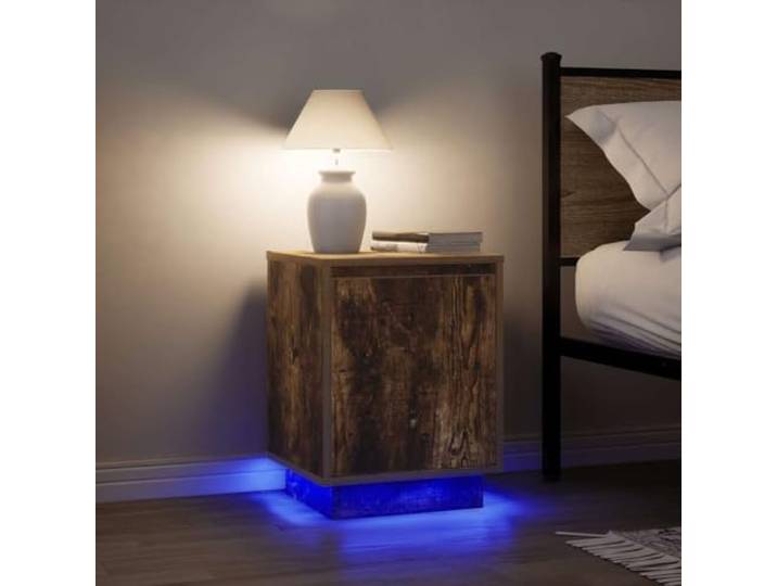 Nachttische mit LED-Beleuchtung 2 Stück Eiche Räucherholz 38x34x50 cm, Nachttisch mit verstellbarem RGB-Licht, Schlafzimmermöbel mit großer Schublade und robuster Tischplatte, leicht zu reinigen,
