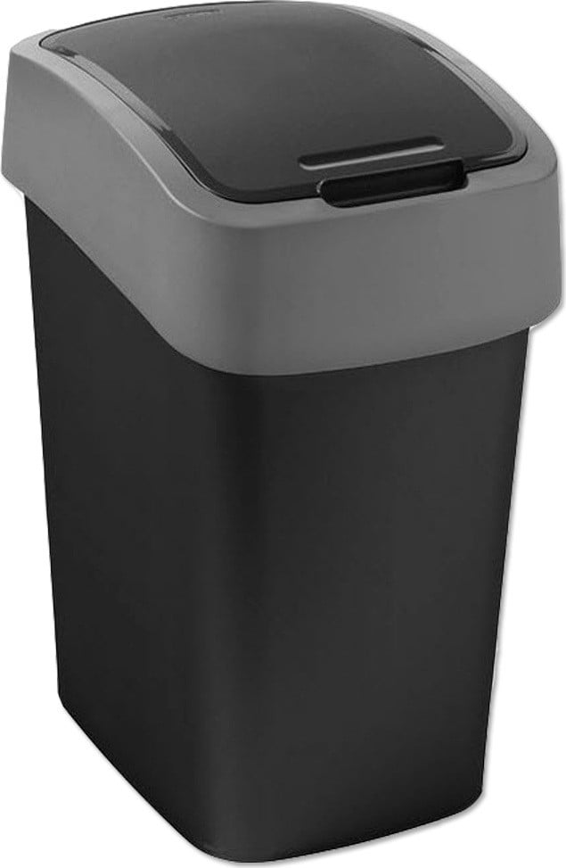 Curver Flip Opbergbak met deksel, 10 liter, Zwart/Grijs, Rechthoekig