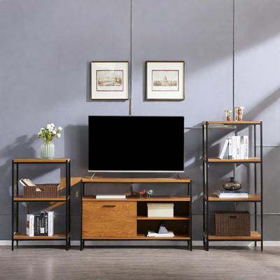 Caffoz 50-inch Wood TV Stand with Sliding Barn Doors Oak Brown Media Console Entertainment Center for Living Room, Sturdy TV Cabinet