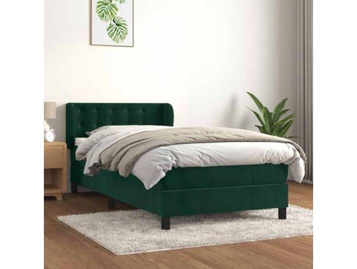 Komplettes Bett, 80 x 200 cm, Dunkelgrün, Velours, Matratze mit Taschenfedern
