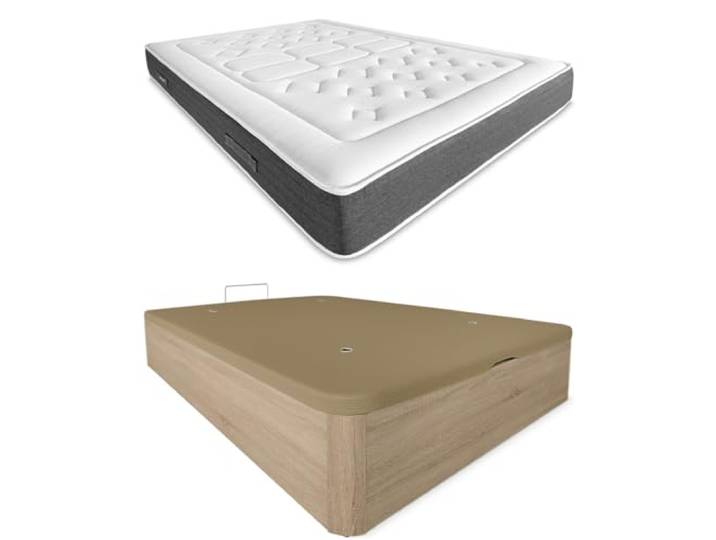 DUÉRMETE ONLINE Cambria Matratze, viskoelastisch, Bio-Natur, Dicke 24 cm + Boxspringbett aus Holz, hohe Kapazität, Farbe, 90 x 190 cm