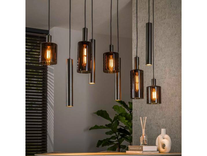 Suspension îlot cuisine verre brun et métal 9 lampes NOVA
