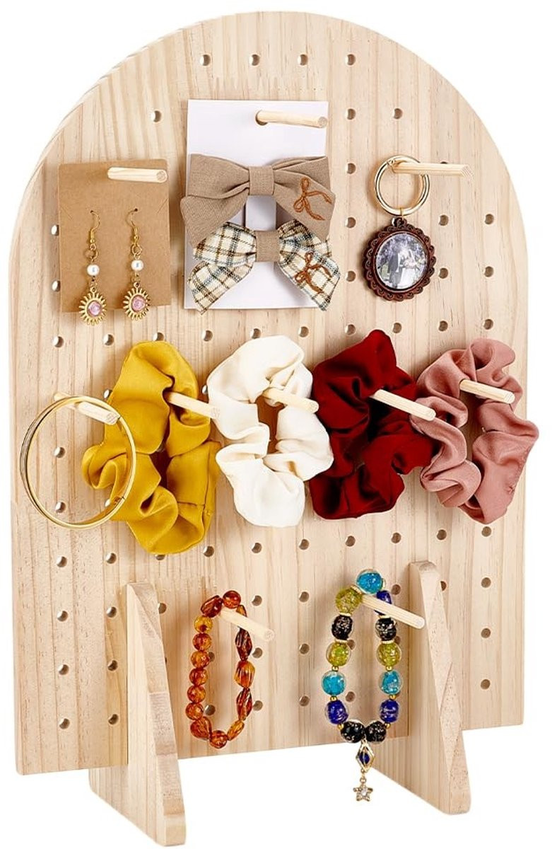 SOUQONE Pegboard Display Stand - Houten Sieradenorganizer met 25 Deuvelstaven - Breedte: 29,5 cm