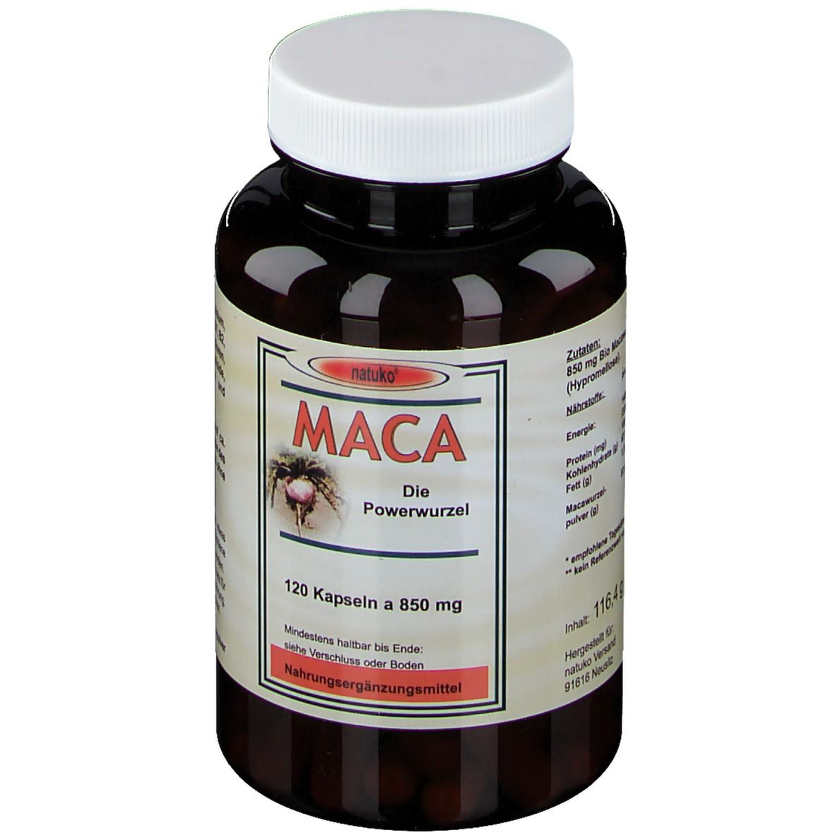 Maca Kapseln 850 mg Macawurzelpulv.a.Ökoanbau 120 St