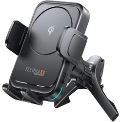 Technaxx Kfz-Smartphone-Halterung, Qi-kompatibel, 15 Watt, Auto Adapter, Schwarz
