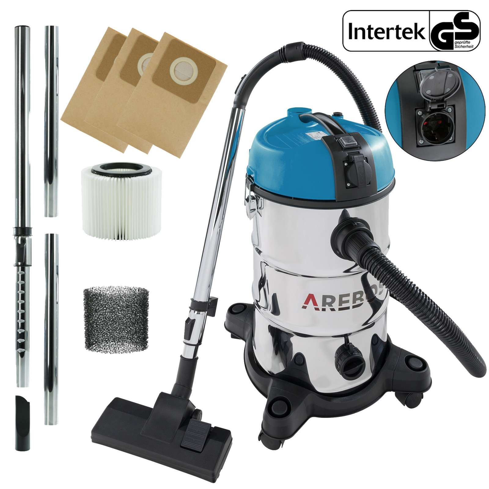 Arebos industriële stofzuiger, 1300W, 30 liter, blauw