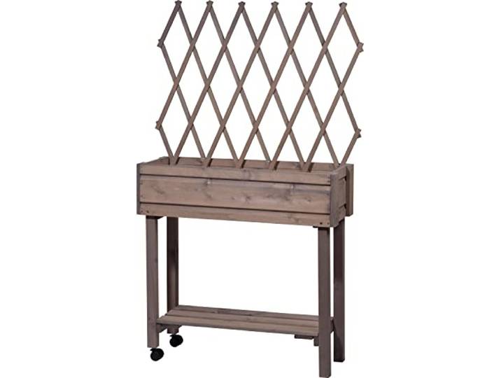 dobar® 58188e rollbares Hochbeet mit Rankgitter Pflanzkasten auf Rollen Blumenbeet aus Massiv-Holz Schmales Kräuterbeet für Garten/Terrasse/Balkon 79 x 28,5 x 130 cm Grau