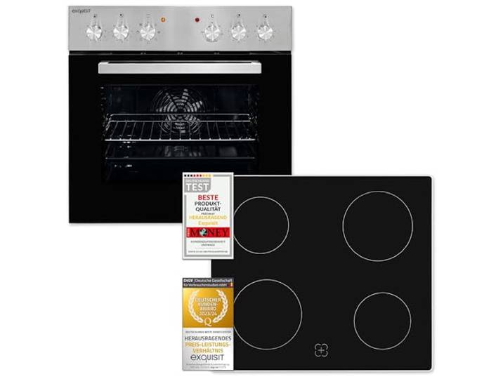 Exquisit EHE156-2.1U-Set Inox Einbauherdset - 59 l Backofen mit Umluft