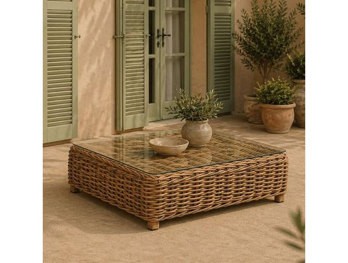 OUTLIV. Versailles Loungetisch 101x101cm Geflecht/Glas