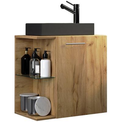 Waschtisch VCM "2-tlg Waschtisch Hausa Toilette schmal Schwarz", braun (honig, eiche), B:52cm T:34cm, Waschtische, Waschtisch