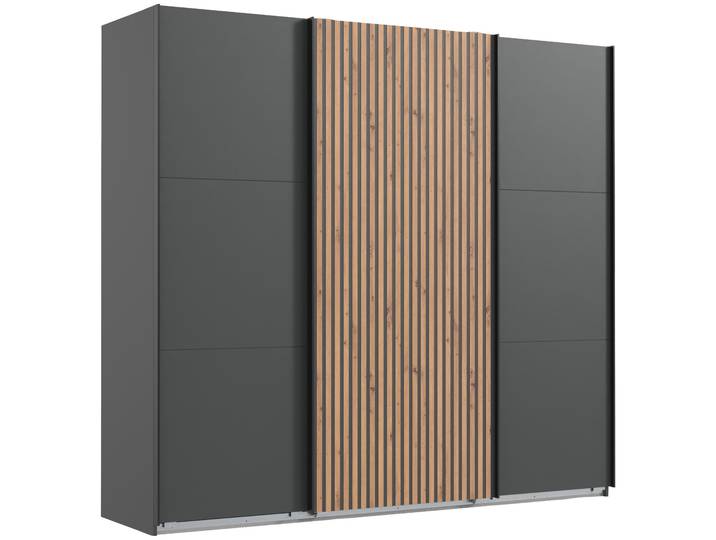 Schwebetürenschrank WIMEX Andorra by fresh to go , schwarz (graphit, akustikpaneel optik artisan eiche nachbildung), B:250cm H:216cm T:65cm, Holzwerkstoff, Schränke, Schwebetürenschrank, Mit 3D-Leisten für Akustikpaneel-Optik