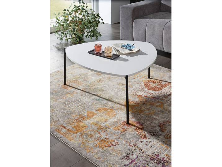 Couchtisch im Loft-Design mit Metallgestell, Weiss