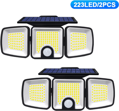 Inspire Curations 3 Head Solar Motion Sensor Flood Light 236 LED Waterproof Outdoor Security Lamp 223led 2pc