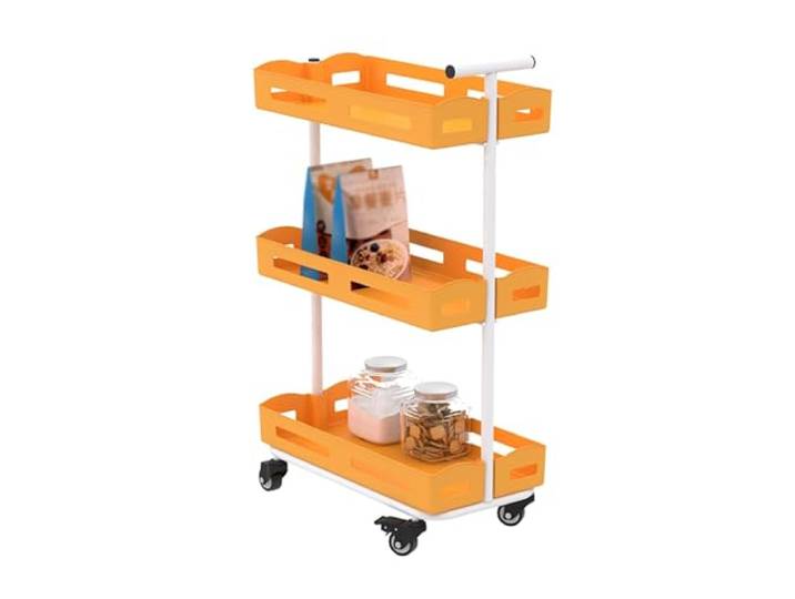 DFHetFH Rollwagen 3-stufiger Rollwagen Mobiler Wagen Rack Wohnzimmer Schlafzimmer Lagerung Küche Lagerwagen Trolley Küchenwagen(Orange)