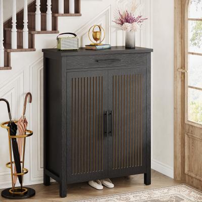 YUZHOU 5 Tier Wooden Shoe Storage Cabinet with Drawer and Louvered Doors