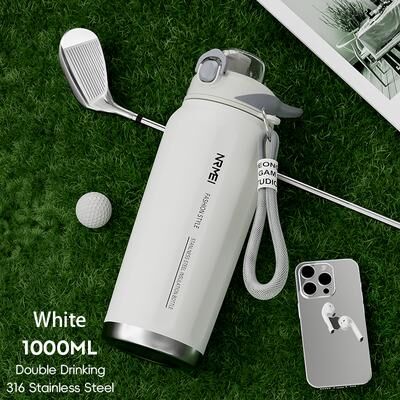 All Categories Goods Large Capacity Stainless Steel Thermos Bottle, One Button Open Water Bottle With Rope, Outdoor Sport Vacuum Flask white 1000 Ml