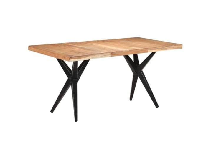 Esstisch 160x80x76 cm Massivholz Akazie Stahlkreuzrahmen,pulverbeschichtete Stahlbeine,individuelle Maserung,Hartholz mit dichter Maserung