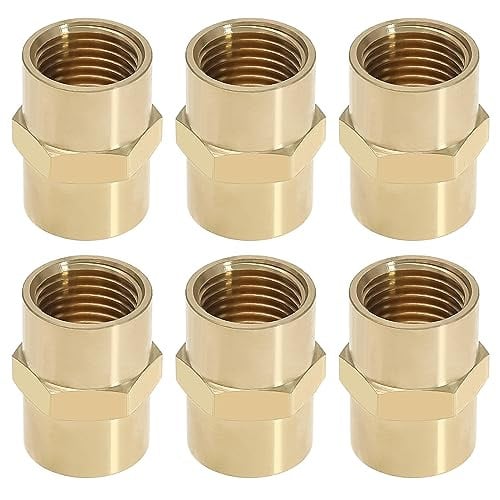 6 stuks Messing Pijp Fitting BSP 1/4 inch Binnendraad Rechte Hex Snelle Koppeling Adapter voor Lucht, Water, Olie en Brandstof