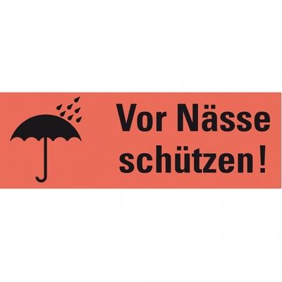 Dreifke® Hinweisetikett Vor Nässe schützen, leuchtrot, Haftpapier, perm., 147x50mm, 250/RO