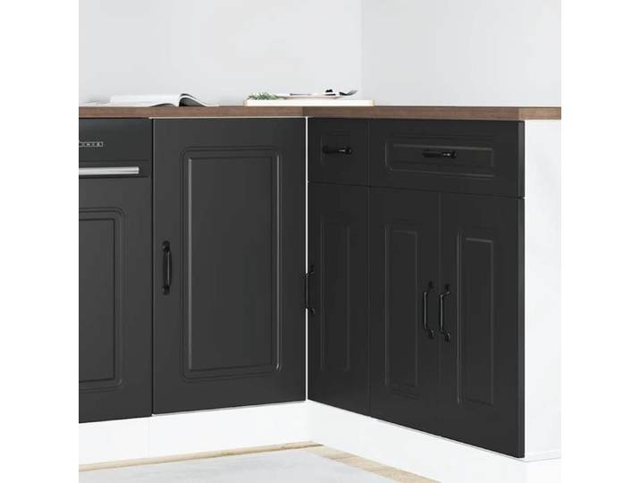 Armoire de cuisine Kalmar noir bois d'ingénierie meuble d'évier meuble de cuisine avec tiroir meuble de cuisine 854319