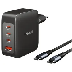Intenso Schnellladegeräte-Set mit Kabel Power Adapter W140A3C GaN + C520C 3x USB-C + 1 schwarz, 3.1x6.7x10 cm