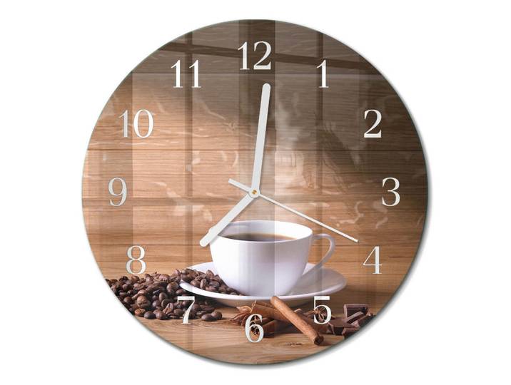 Tulup Wanduhr fi30 cm - Kaffee, Braun, Glas, Rund, 30x30x0.4 cm, Dekoration, Uhren, Wanduhren