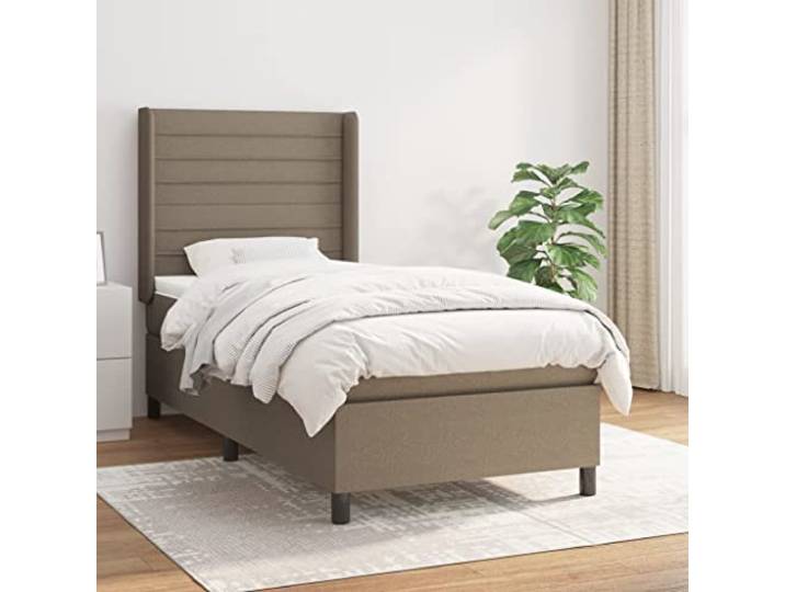 YNGBHFNOP Atmungsaktiver Stoff mit Taschenfederkern verstellbares Kopfteil Boxspringbett mit Matratze Taupe 90x200 cm Stoff Bett mit Kopfteil verstellbar Taschenfederkern Matratze Topper
