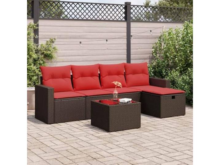 KTHLBRH Gartenmöbel-Set 6-teilig mit braunen Kissen aus Polyrattan Outdoor Lounge mit Sitzsack, wasserdichter Bezug, Stahlrahmen, waschbare Bezüge