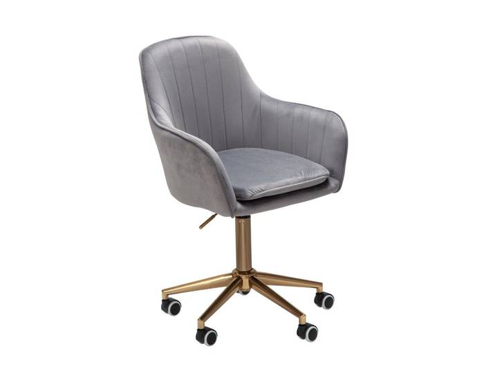 Drehstuhl Samt Grau höhenverstellbar mit Lehne Rollen 120kg Design Schalenstuhl