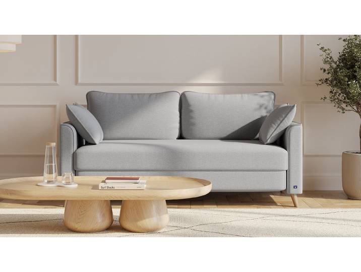 BRUNO Schlafsofa 120cm in Hellgrau Flow stabiles Massivholz & Boxspringkomfort