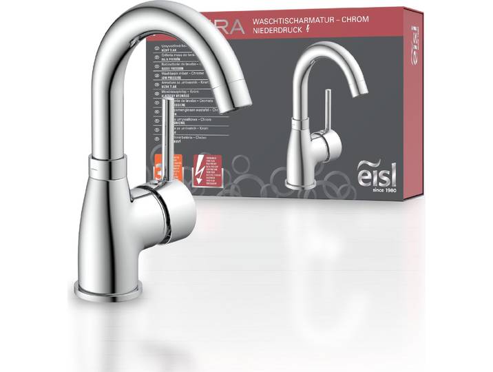 eisl Waschtischarmatur FUTURA Niederdruckarmatur, Wasserhahn Bad mit Energiesparfunktion Cold Start, Chrom