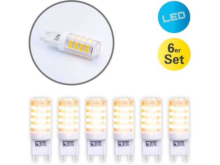 NÄVE LED-Leuchtmittel Denny , Energieeffizienz: F, transparent, L:6,1cm Ø:1,6cm, Leuchtmittel, 6er-Set, Leuchtmittel G9/3,5W, Effizienzklasse F, Keramik/Kunststoff, LED-Leuchtmittel