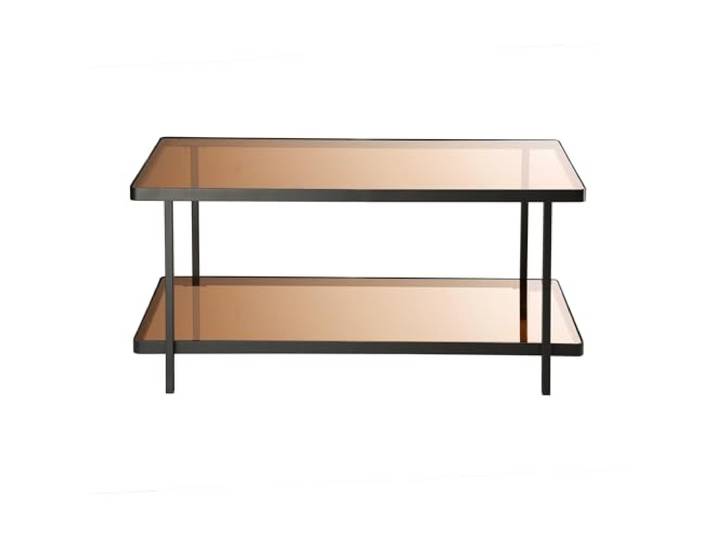 Calicosy Couchtisch, Länge 100 cm, aus schwarzem Metall und Tabletts aus Rauchglas, ORA