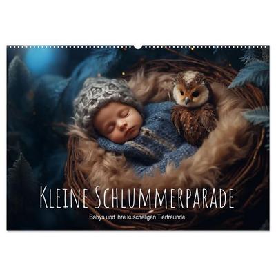 Kleine Schlummerparade: Babys und ihre kuscheligen Tierfreunde (Wandkalender 2026 DIN A2 quer), CALVENDO Monatskalender