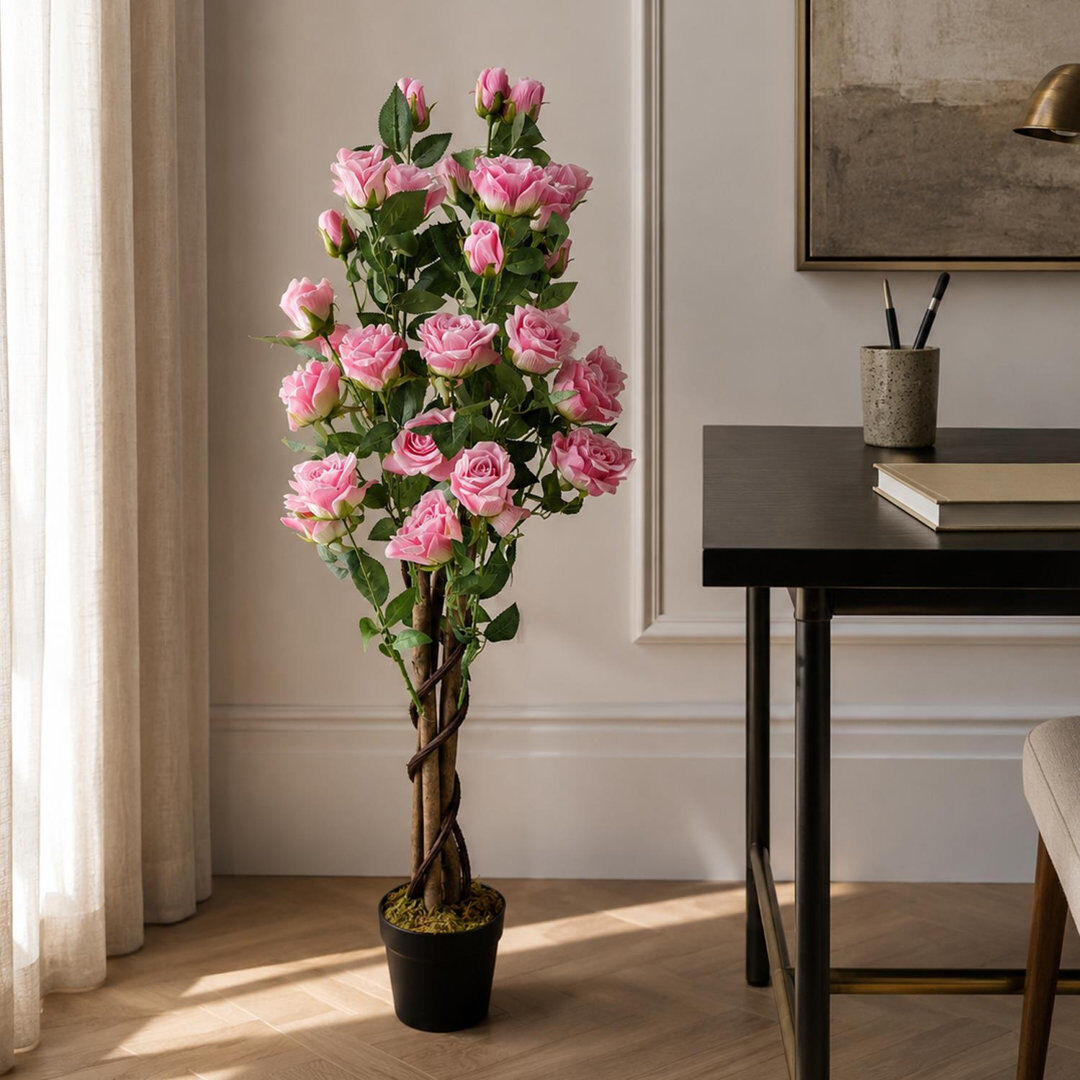 Leaf Artificial Flowering Tree in Planter Green 105 cm x 50 cm