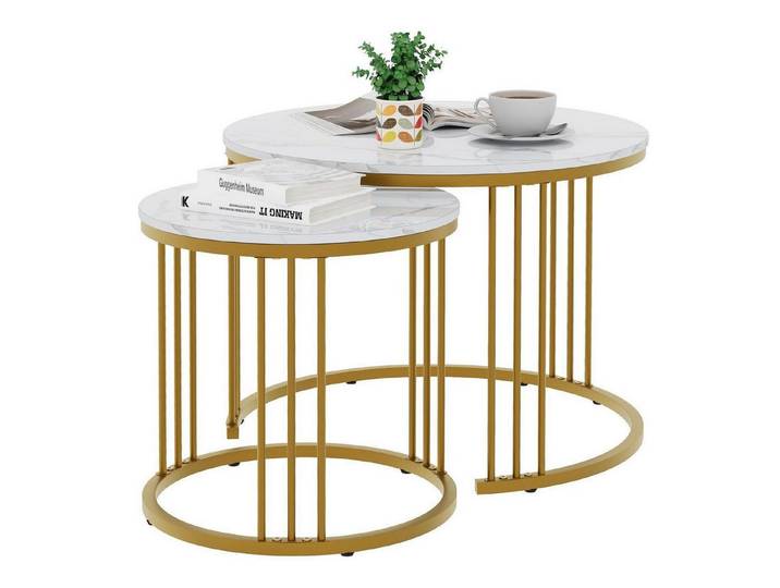 LuxusKollektion Couchtisch Couchtisch Set Rund Holz Gold (2-St)