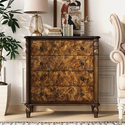 Ostweer Farmhouse Chest of Drawers Tall Dresser, File Cabinet Walnut Storage Closet Decorative Cabinet for Living Room