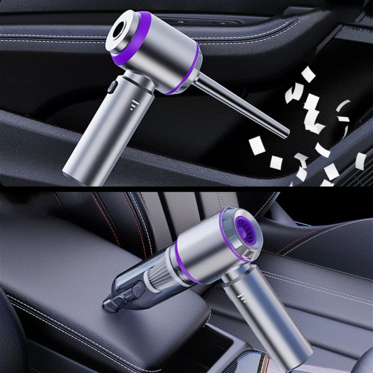 INF Bürstenloser Handstaubsauger für Auto mit USB-C, Batterieanzeige, 16000Pa Saugkraft, 6000mAh, Silber-Lila