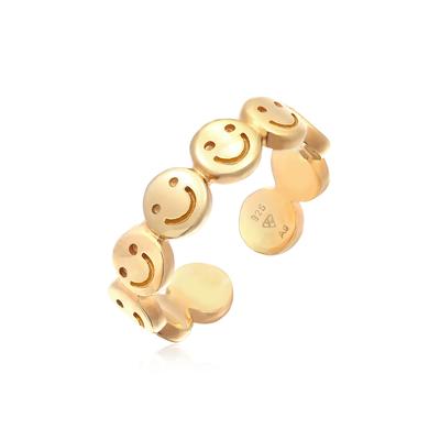 Silberring ELLI "Ring Bandring Smiling Offen 925 Silber" Gr. 54, gold, Fingerringe, Damen, 54, Silber 925 (Sterlingsilber), Silberring