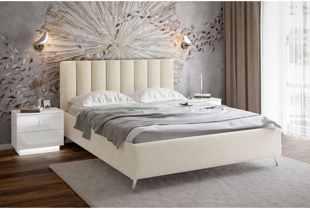 Mikado Living Vicente Upholstered Velvet Lift Up Storage Bed Beige European Kingsize