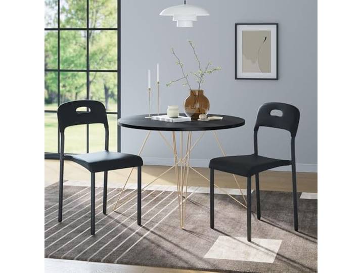 IDEALHOUSE 4er Set Stapelbare Esszimmerstühle Schwarz, Moderne Küchenstühle mit Metallbeinen, Bequem & Pflegeleicht für Innen & Außen - 4pc