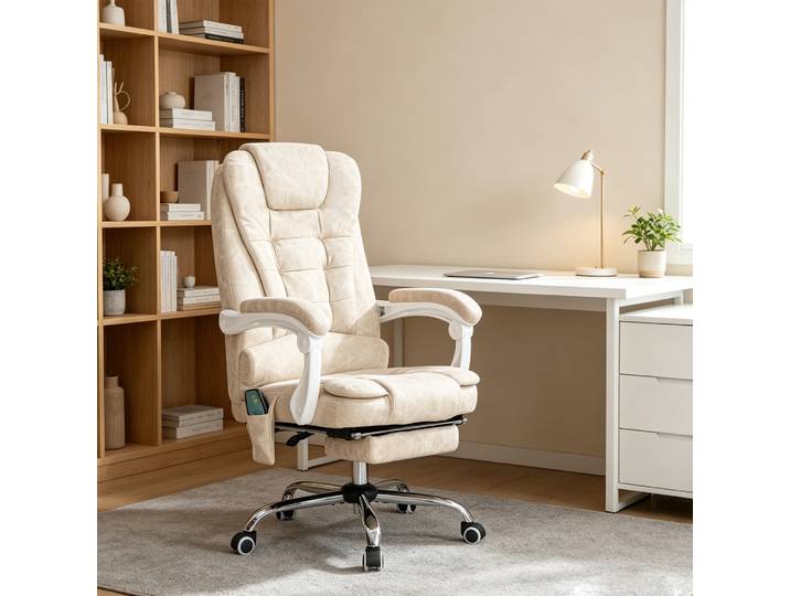 Vinsetto Fauteuil Bureau Massant Chauffant Réglable Crème