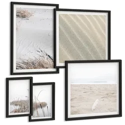 BILDER SET 5er Set - 50x50 cm & 20x30 cm & 40x60 cm Schwarzer Rahmen - Vegetation am Wasser im Sommer