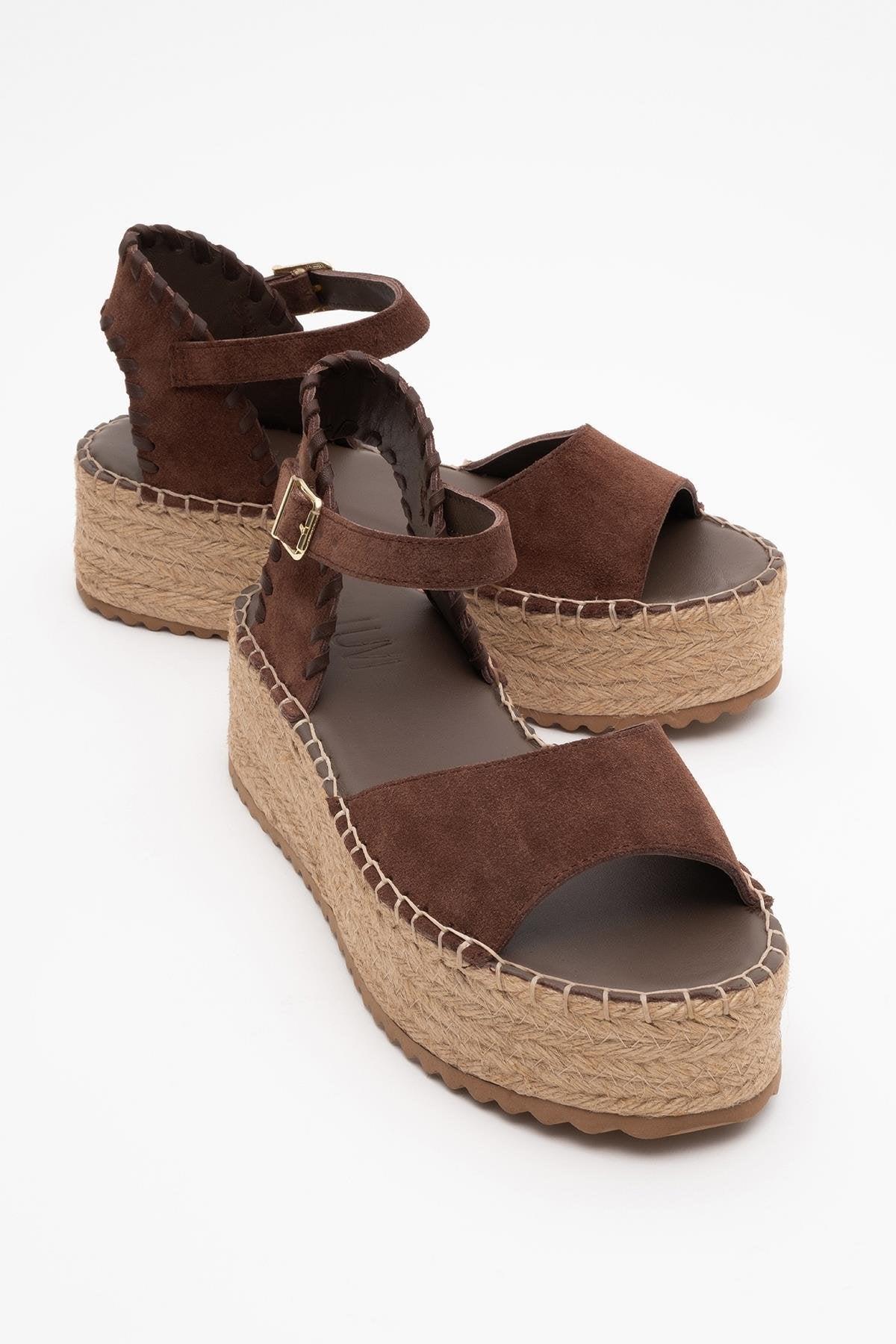 Forever & Always Leder-Espadrilles-Sandale mit Plateau, Serez - Braun
