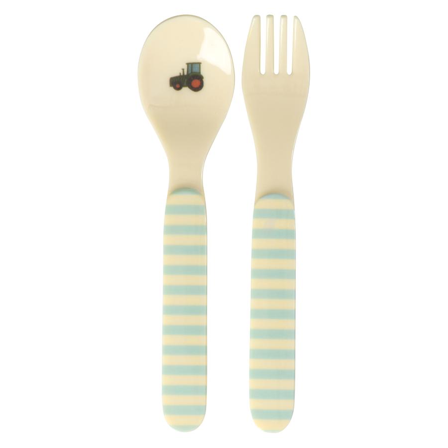 Rice - Kids Melamine Spoon and Fork with ABC Print - Blue (BABSF-2ZABC)