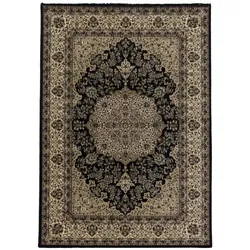 Carpetsale24 Orientteppich schwarz 240x340 cm – Kurzflor Teppich im klassischen Vintage Stil für großes Wohnzimmer, Essbereich, offene Räume