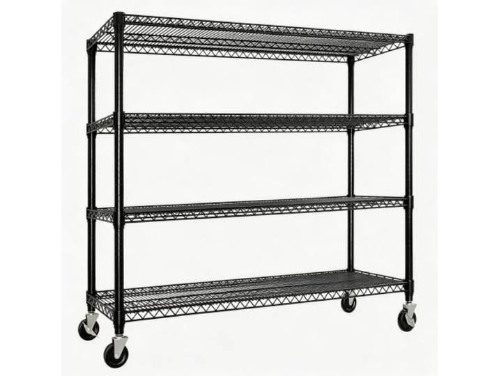 Koioplie Metallregal 45 cm 4-stufig Drahtregal Karbonstahl Fahrbar Drahtkonstruktion, 360° Lenkrollen, Feststeller, 1200 kg Traglast, mobil
