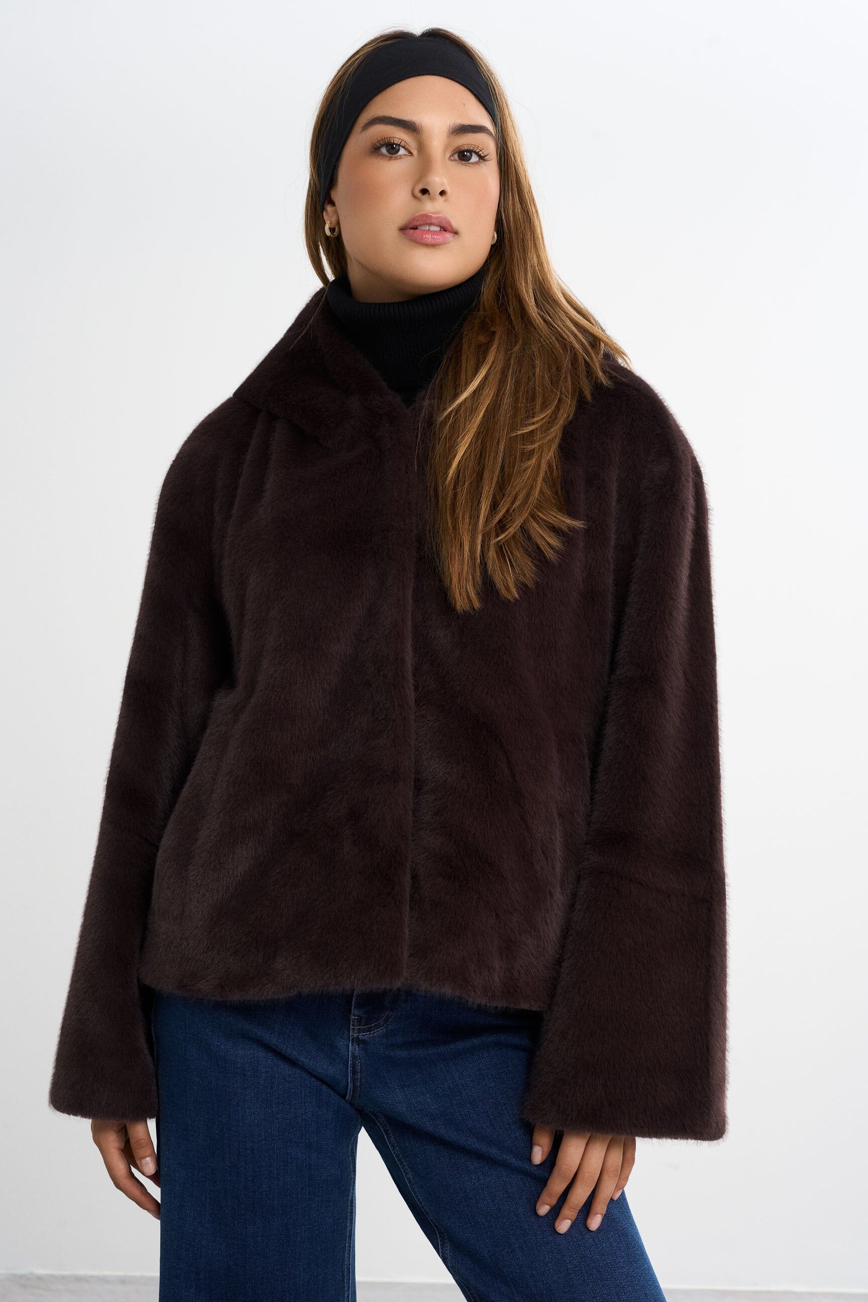 FAMME Faux Fur Jacket Brown XS