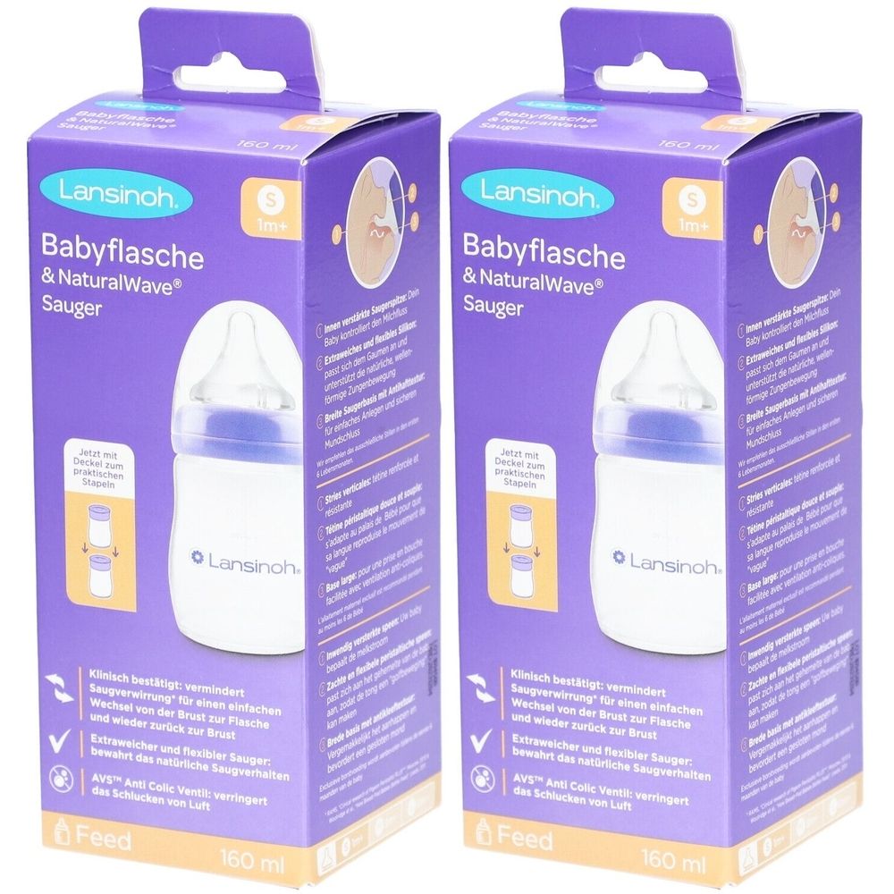 2x Lansinoh NaturalWave Babyflasche 160ml & Sauger S 2x1 St Flaschen