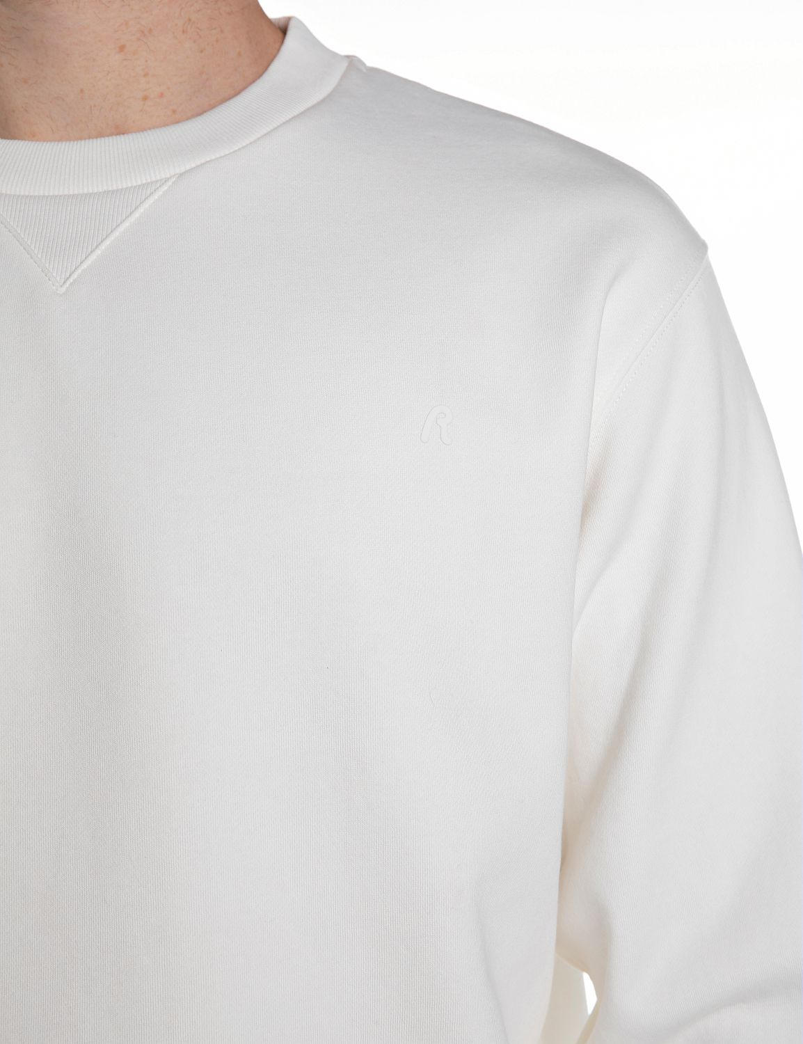 Sweatshirt REPLAY, Herren, Gr. L, weiß (natural weiß), Sweatware, Obermaterial: 80% Baumwolle, 20% Polyester, unifarben, regular fit normal, Rundhals, Rippbündchen, Sweatshirts Sweatshirt, mit V-Einsatz am Halsausschnitt
